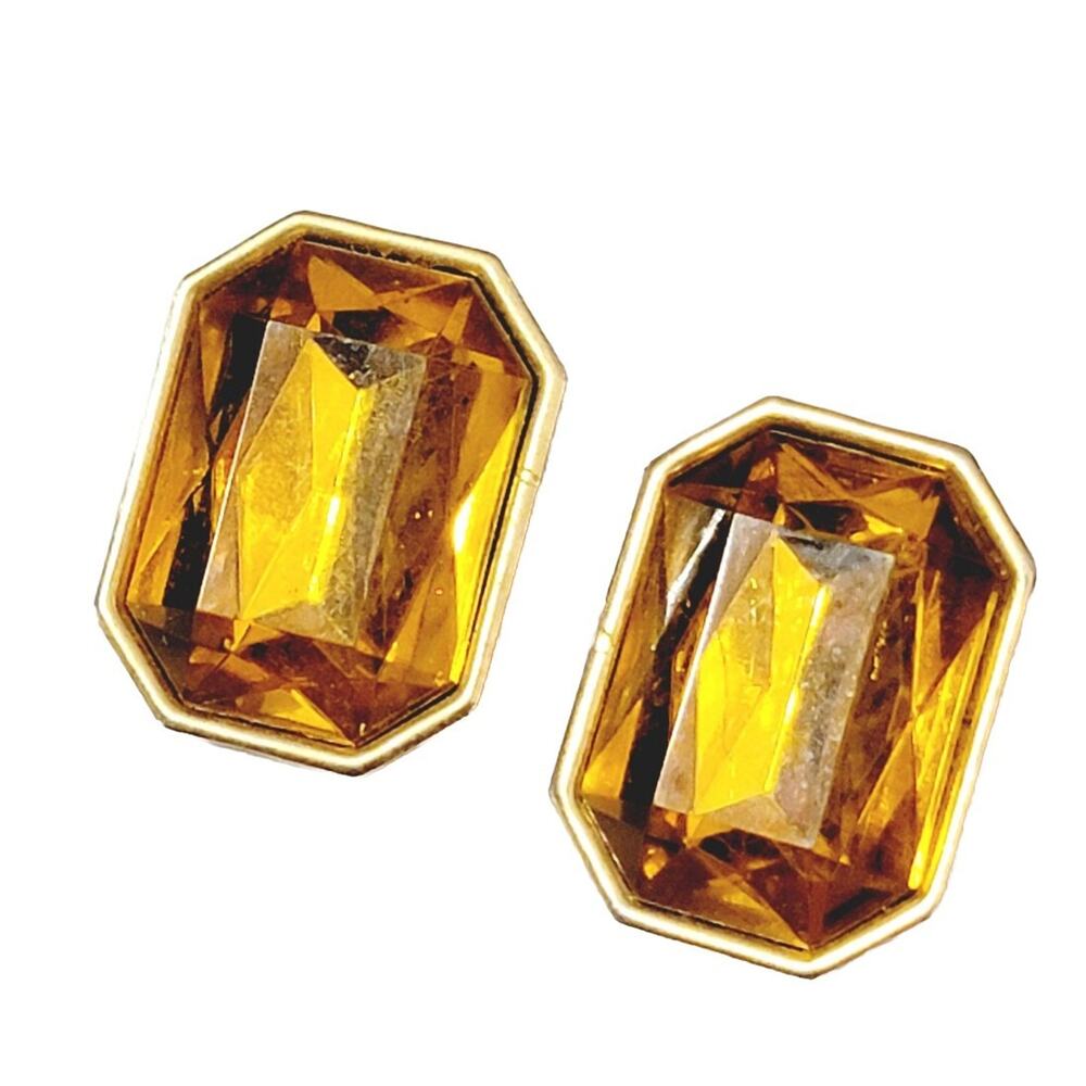 Vintage Orange Lucite Clip-on Earrings Rectangle Mogul Statement‎ rc-27